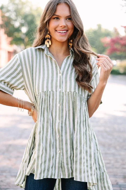 women's tops that offer a perfect blend of style, comfort, and affordabilityCan't Leave You Behind Olive Green Striped Tunic