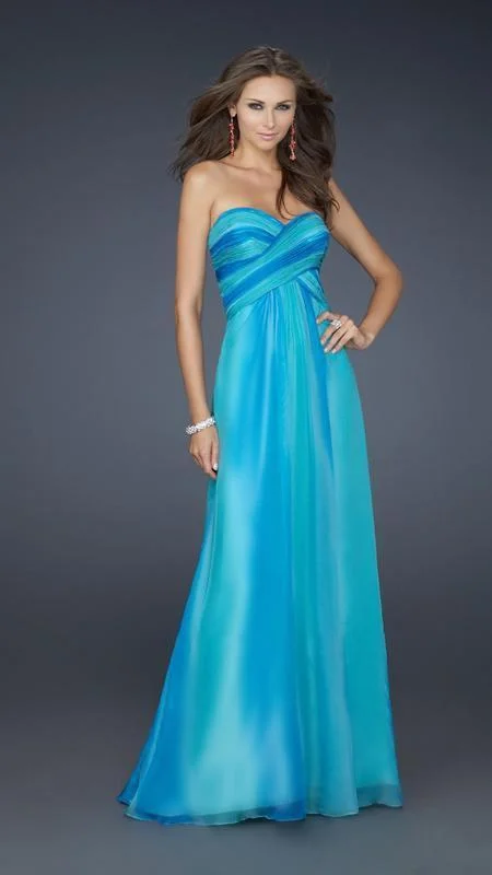 women's bell-sleeved dressesLa Femme - Strapless Ruced A-Line Evening Dress 17167