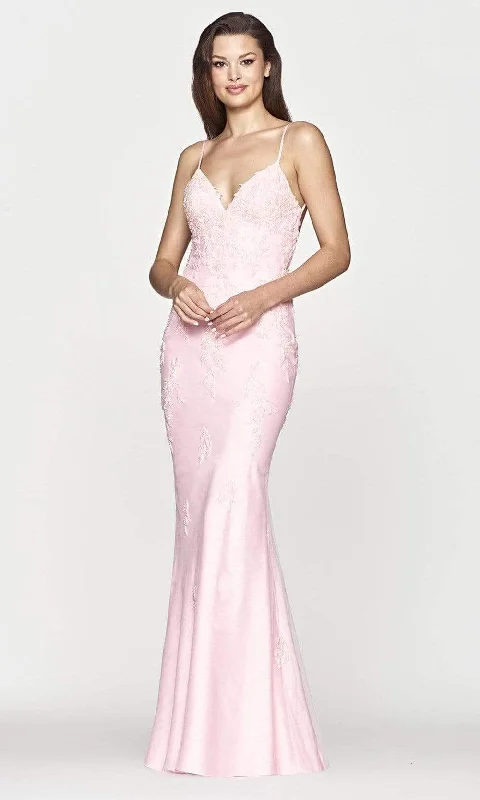 women's striped dressesFaviana - S10633 Lace Applique Trumpet Evening Gown