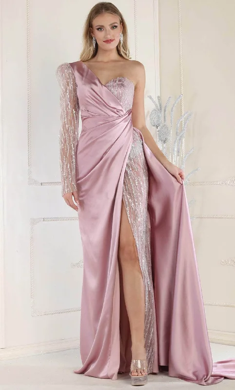 women's halter dressesMay Queen RQ7980 - One Shoulder High Slit Evening Gown