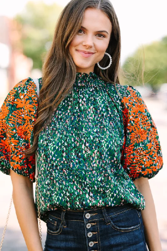 women's tops for those who want to create outfits that are both trendy and timelessTHML: Say It All Green Floral Blouse