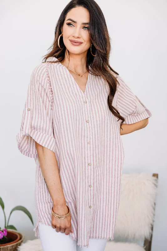 women's tops for those who want to show off their figure in a flattering wayShow You Up Blush Pink Striped Button Down Tunic