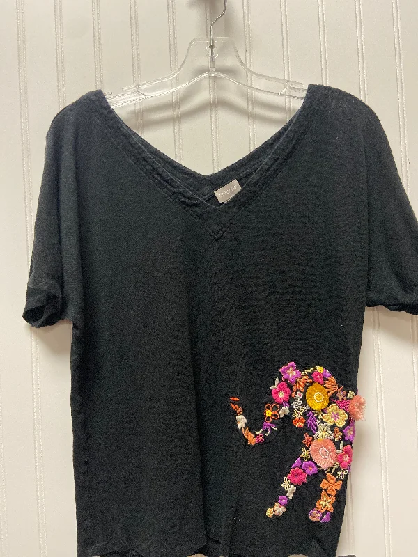 women's tops with floral printsBlack Top Short Sleeve Chicos, Size S