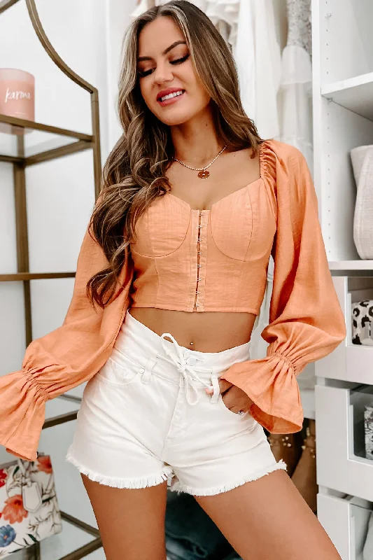 women's tops for summer festivalsSteal Your Attention Hook Front Bustier Crop Top (Peach)