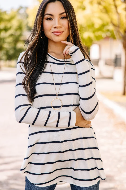 long-sleeved women's topsThis Is The One Navy Blue Striped Tunic