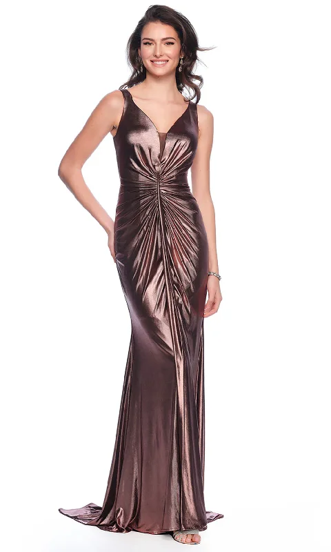 women's casual dressesDave & Johnny 11533 - V-Neck Metallic Evening Dress