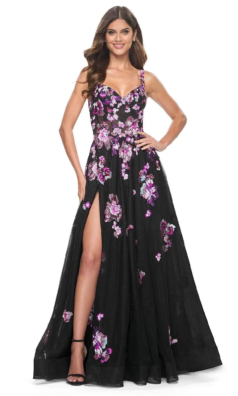 women's halter dressesLa Femme 32030SC - Sleeveless Floral Evening Gown