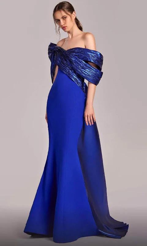 Cold-Shoulder DressMNM Couture G1840 - Crossed Metallic Evening Gown