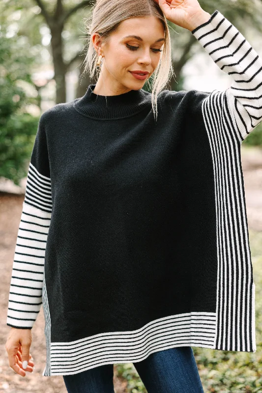 women's tops with asymmetrical designsAll In Black Striped Tunic