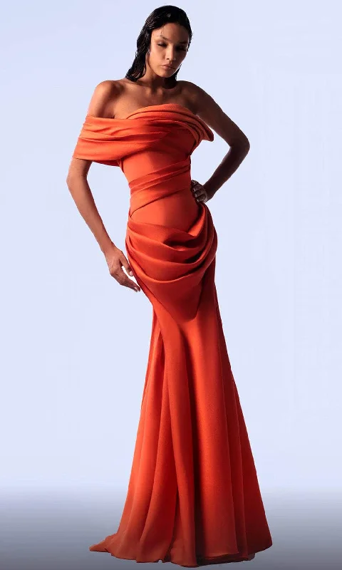 High-Neck DressMNM Couture G1710 - Draped Mermaid Evening Gown