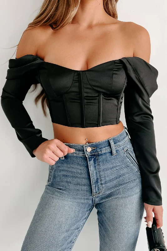 women's tops for those who want to create stylish and put-together outfits without spending a fortuneIn My Sassy Mode Off The Shoulder Crop Corset Top (Black)