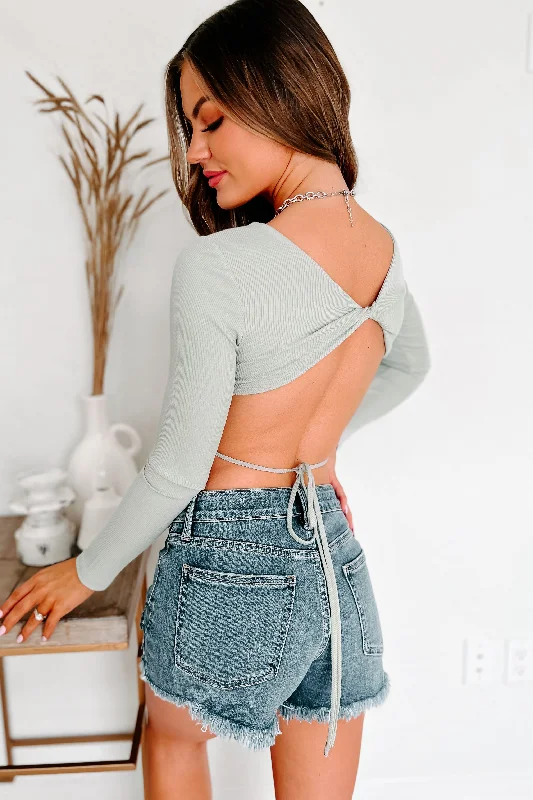 women's tops with lace-up frontsUnfiltered Emotions Ribbed Open Back Crop Top (Desert Sage)