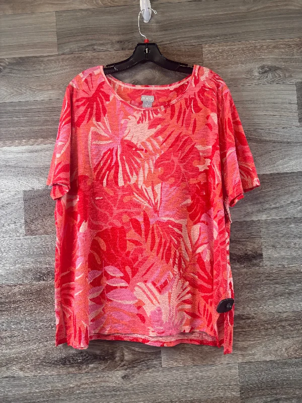 women's tops for glamorous eveningsOrange & Pink Top Short Sleeve Chicos, Size Xl