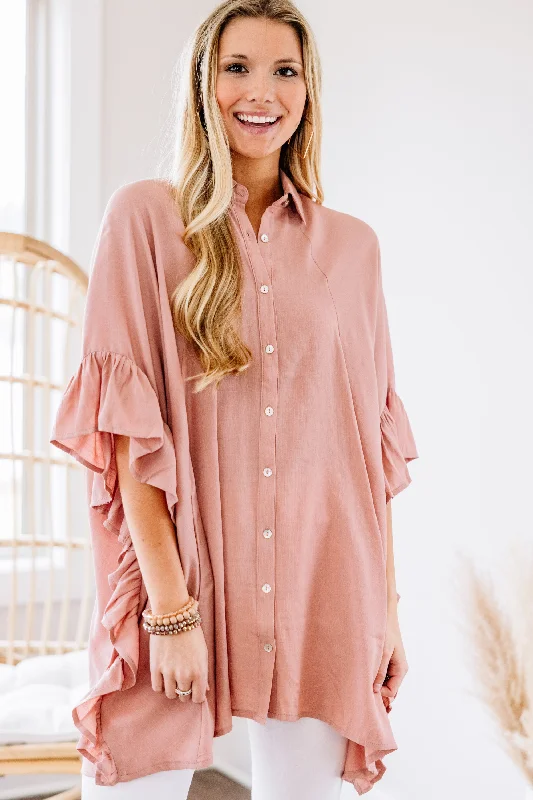 affordable women's topsLove Again Mauve Pink Button Down Tunic