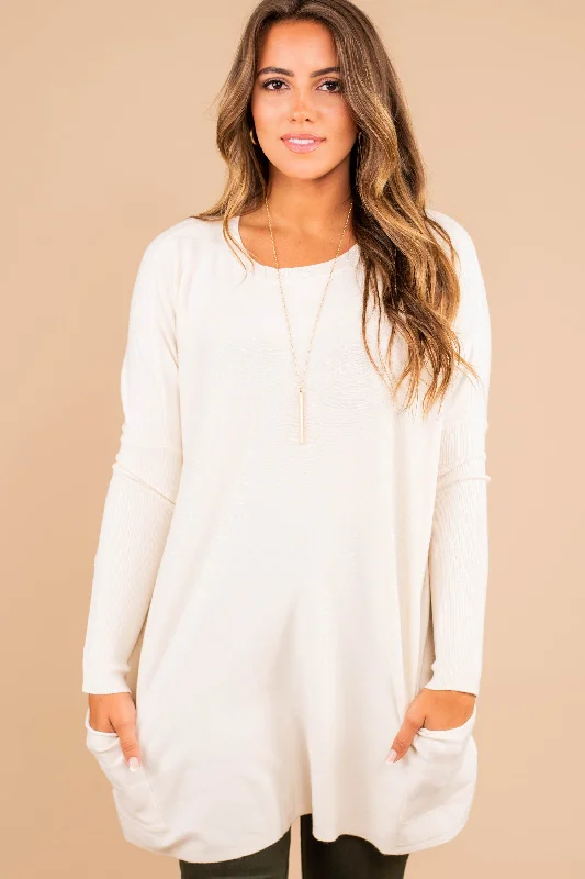 women's tops for those who believe in expressing their individuality through fashionLoving My Life Ivory White Pocket Tunic