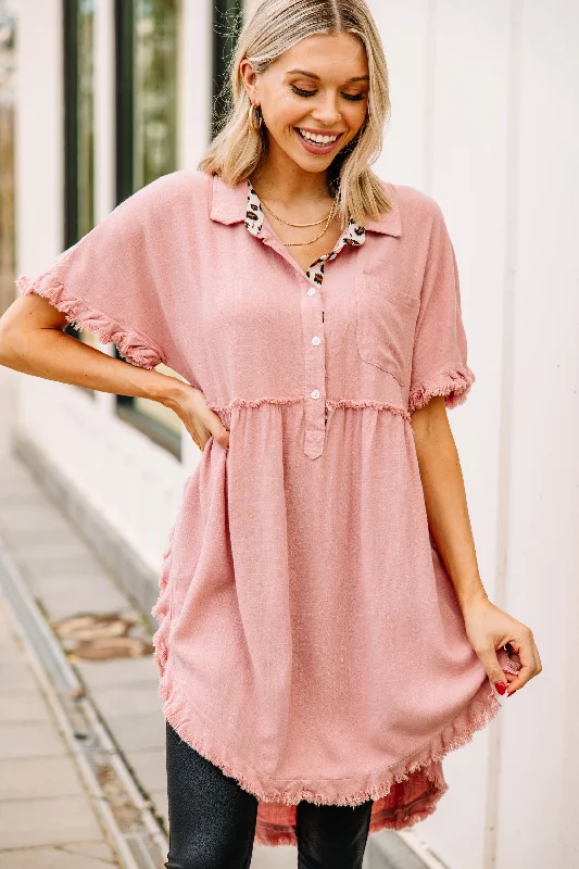 elegant women's topsLet You Go Rose Pink Linen Tunic