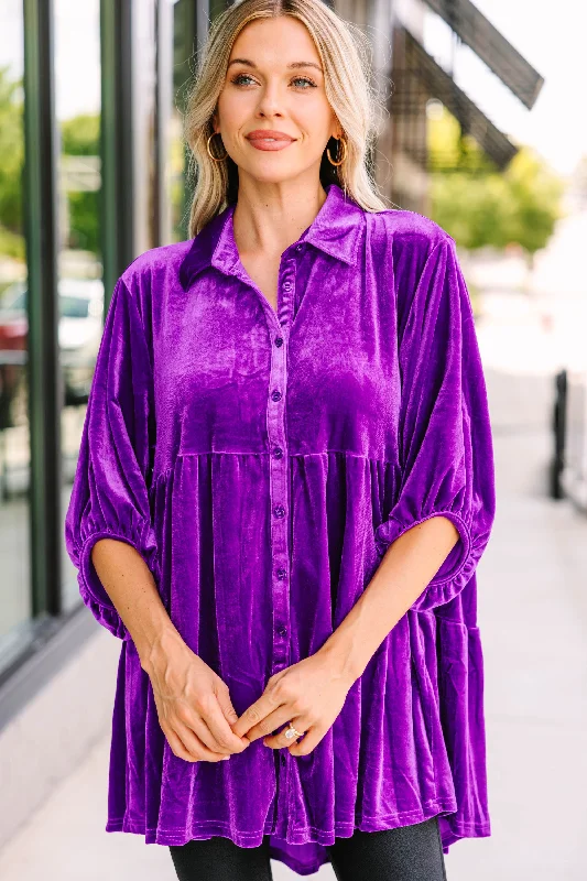 women's tops for business casual attireBold Dreams Violet Purple Velvet Tunic