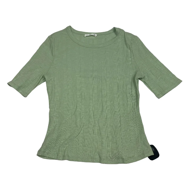 women's tops with cold-shoulder cuts and lace detailingGreen Top Short Sleeve 89th And Madison, Size M