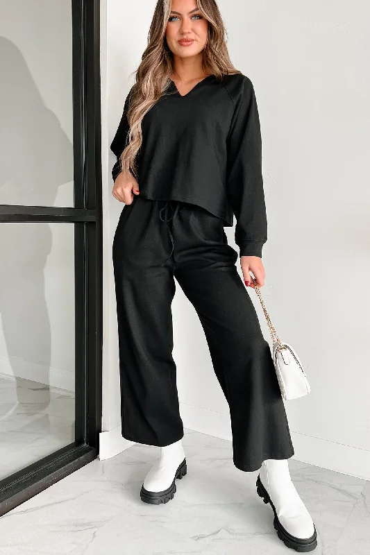 women's tops for glamorous eveningsWorking From Home Two-Piece Loungewear Set (Black)