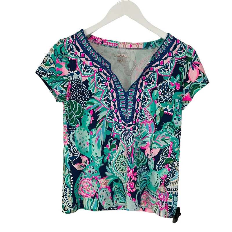 women's tops with floral printsBlue Top Short Sleeve Designer Lilly Pulitzer, Size Xs