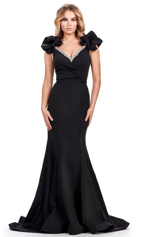 women's lace dressesAshley Lauren 11615 - Beaded Trim V-Neck Evening Gown