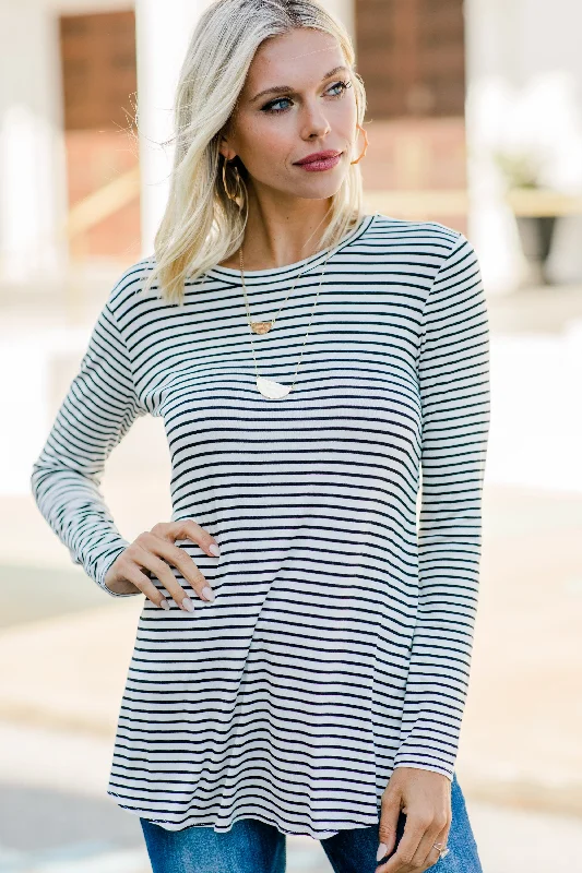 lace women's topsThis Is The One White Striped Tunic