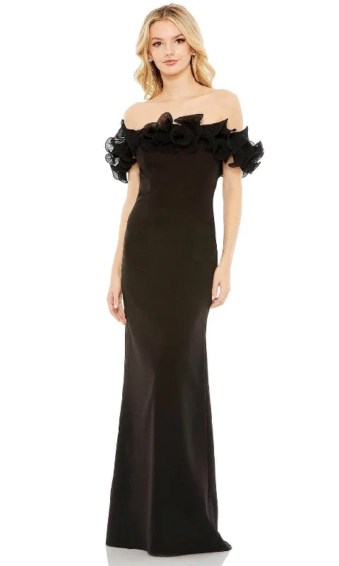 women's petite dressesIeena Duggal 49643 - Off Shoulder Ruffle Evening Gown