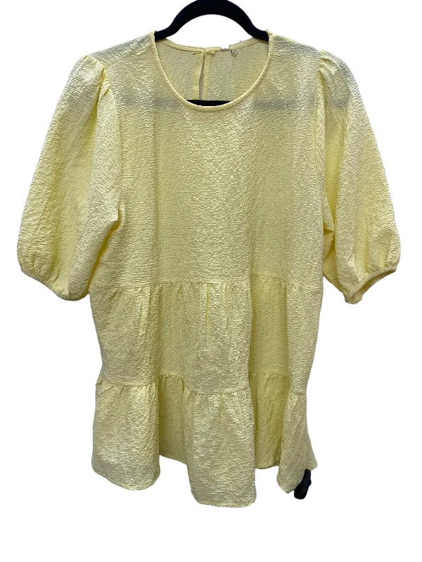 women's tops with ruffled hemsYellow Top Short Sleeve Glam, Size M