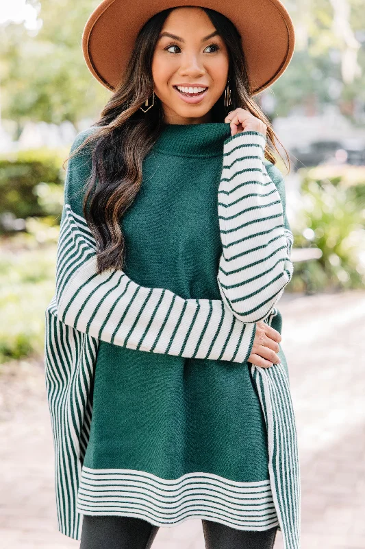 chic women's tops for everyday wearAll In Hunter Green Striped Tunic