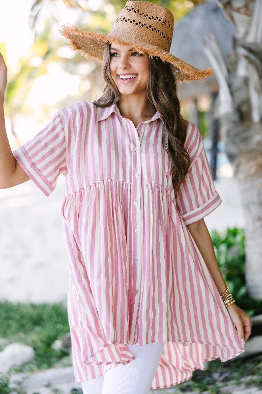 women's tops for smart casual looksCan't Leave You Behind Pink Striped Tunic