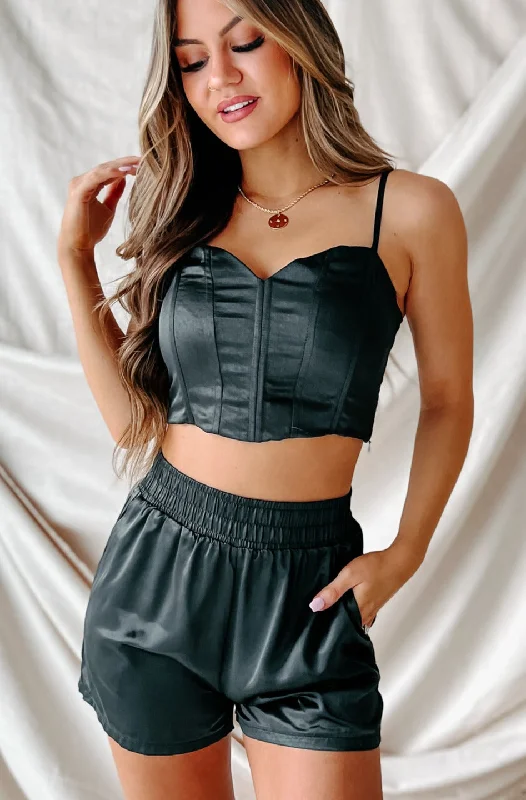 women's tops for those who want to stay cool and chic during warmer weatherStyle And Profile Satin Corset Crop Top (Black)