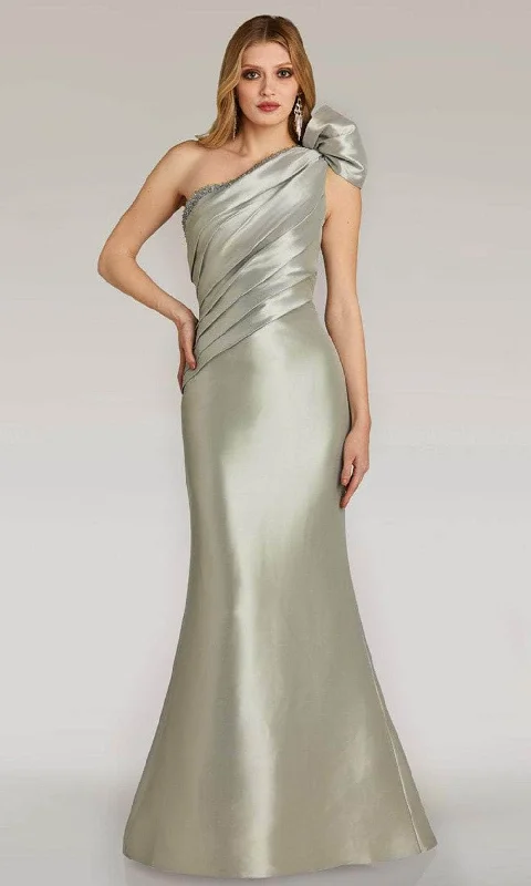 Bell-Sleeve DressOne-Shoulder Peated Evening Gown