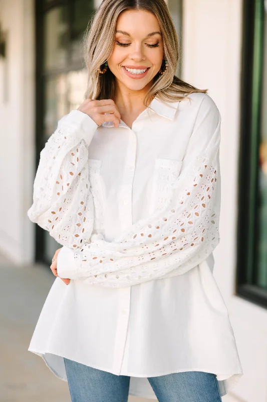 women's tops for cozy nights inJust What You Need White Eyelet Tunic