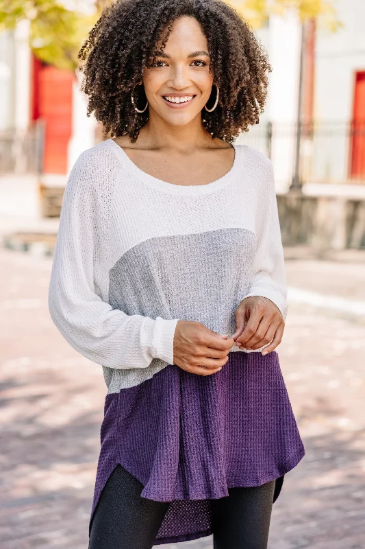 women's tops with built-in brasEasy Like Sunday Purple Colorblock Waffle Tunic