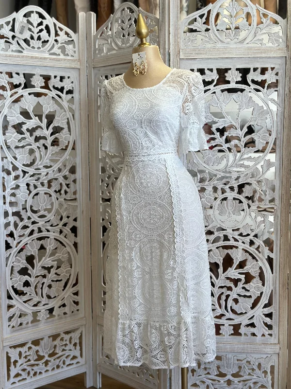 Spaghetti Strap DressWhite Lace Midi Dress- Not Stretchy