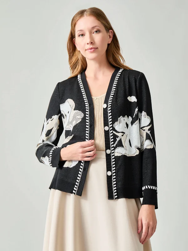 women's coats for those who love to mix and matchHeritage Whipstitch Trim Floral Knit Cardigan