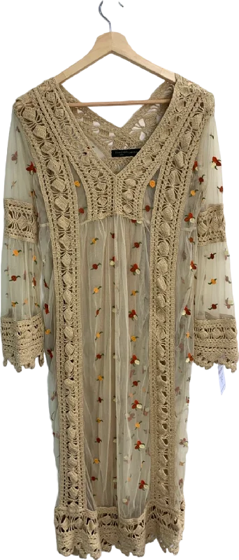 women's mini dressesHouse of Harlow Beige Embroidered Crochet Maxi Dress UK S