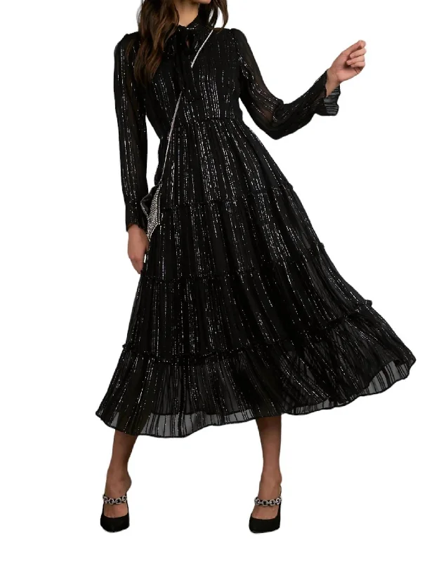 women's short-sleeved dressesShimmer Stripe Maxi Dress In Black Shimmer Stripe