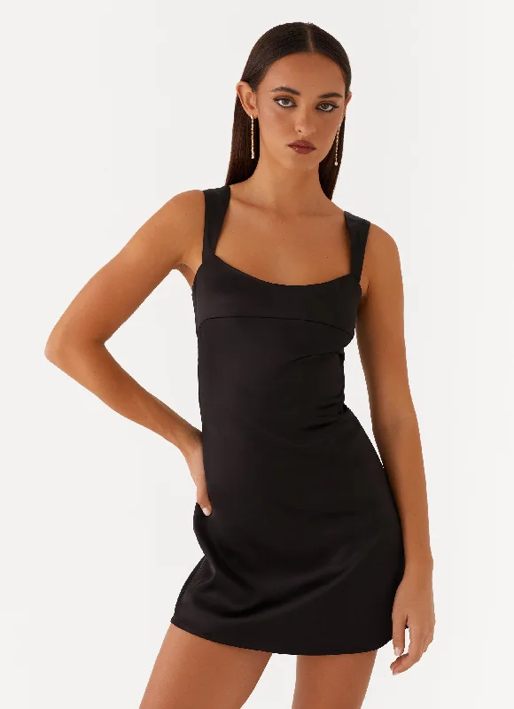 women's travel dressesOdette Satin Mini Dress - Black