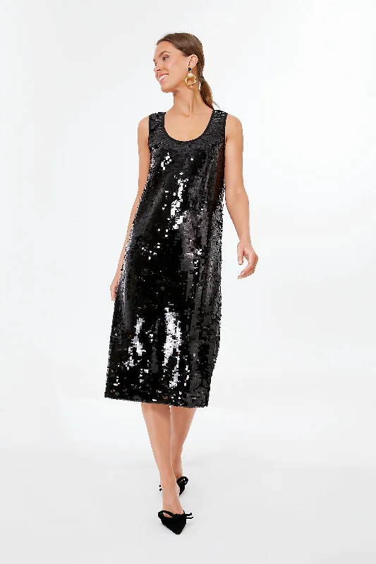 women's stylish dressesBlack Sequin Edie Midi Scoop Dress