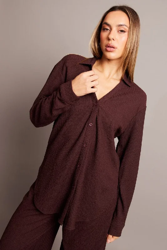 Brown Relaxed Shirt Long Sleeve Textured