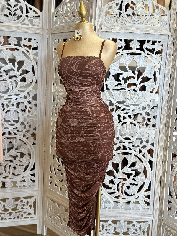 Designer DressMarble Pattern Midi Dress- Stretchy