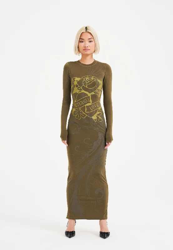 Metallic DressWomens Eternal Love Long Maxi Dress - Olive Night