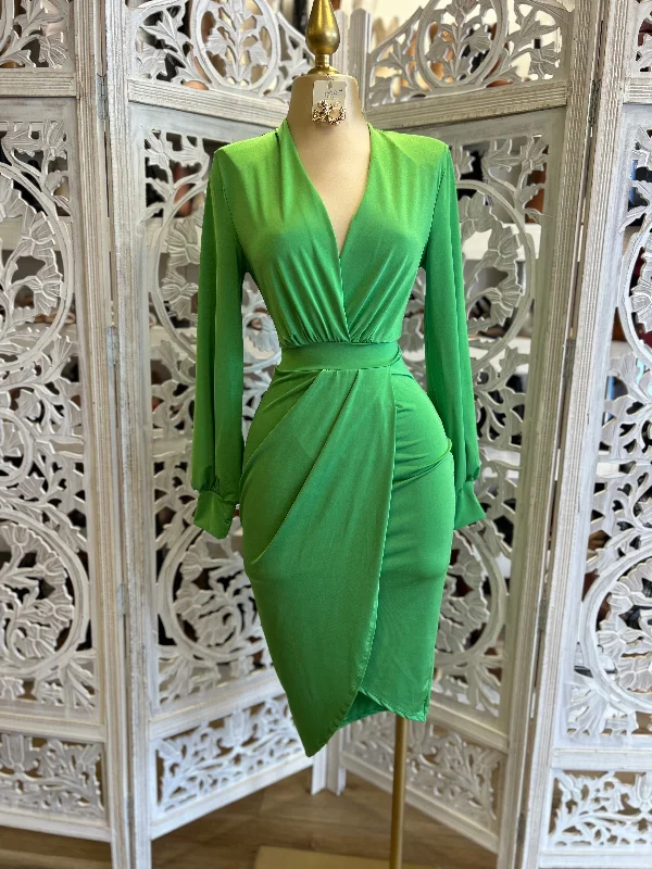 Ruffled Hem DressGreen Draped Midi Dress- Very Stretchy