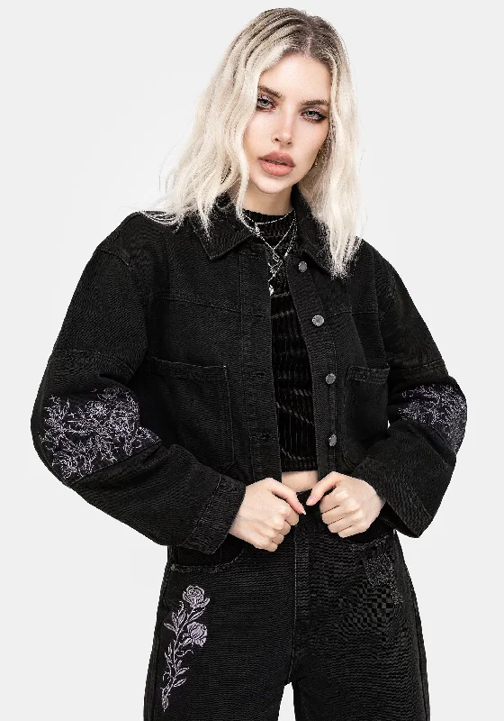 women's coats for statement-making outfitsDeadhead Rose Embroidered Denim Carpenter Jacket