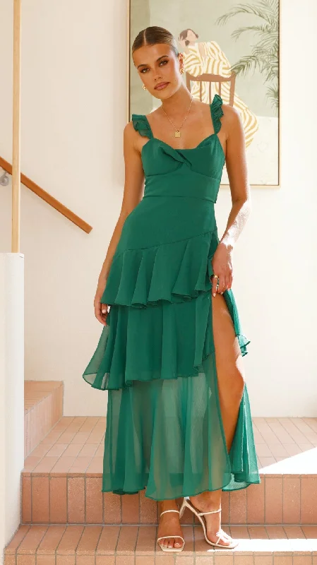 women's velvet dressesAchelle Maxi Dress - Forest Green