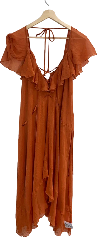 women's one-shoulder dressesASOS Design Rust Ruffle Trim Maxi Dress UK 10