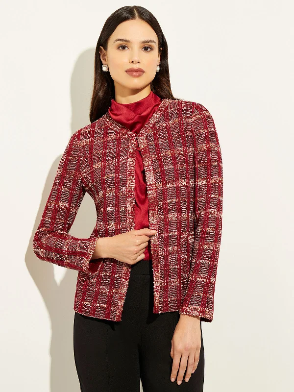 women's trench coatsEyelash Tweed Plaid Knit Jacket