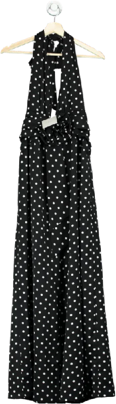 women's pear-shaped body dressesMiss Circle Black Polka Dot Halter Maxi Dress UK S