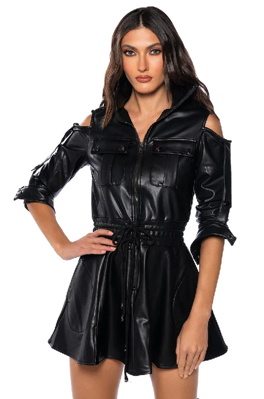 Glamour DressINTO THE MATRIX FAUX LEATHER LONG SLEEVE MINI DRESS